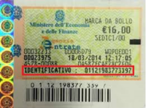 Marca da bollo: il numero identificativo è stampato sotto la data, sopra il codice a barre